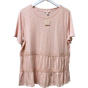 Pink Tiered Tee M/L Lace T-shirt Como Vintage NWT Short Sleeve Artsy